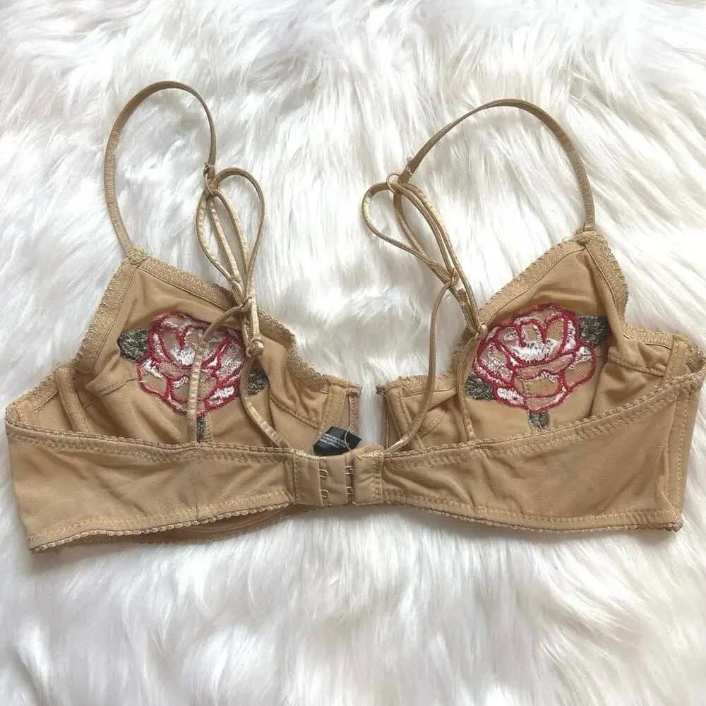 Out from Under Sheer Rose Appliqué Neutral Bra 36C